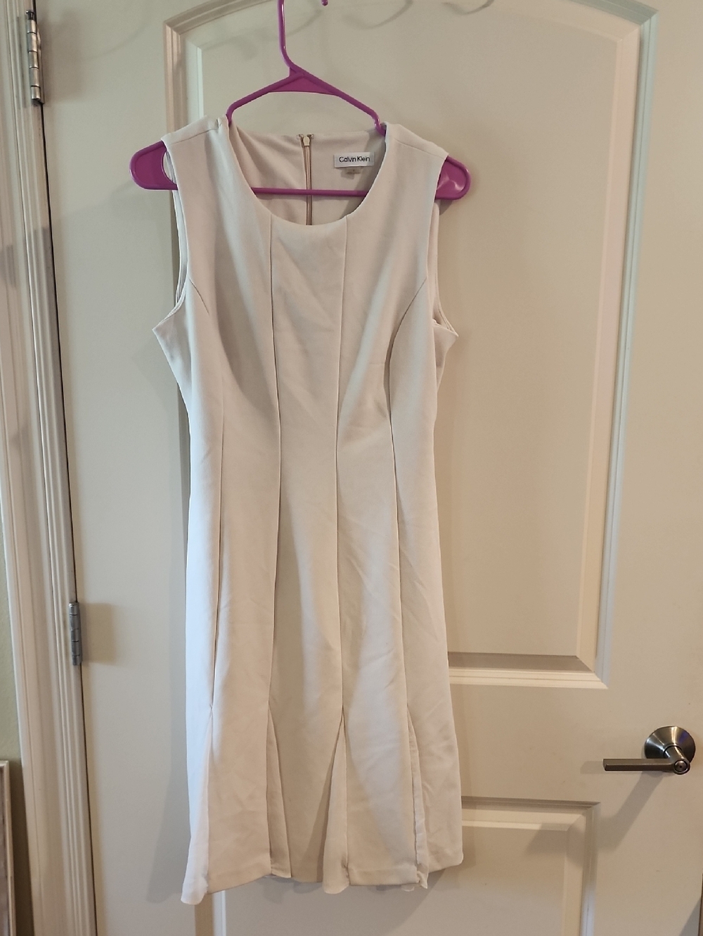 Calvin Klein Cream Sleeveless Midi Sheath Dress